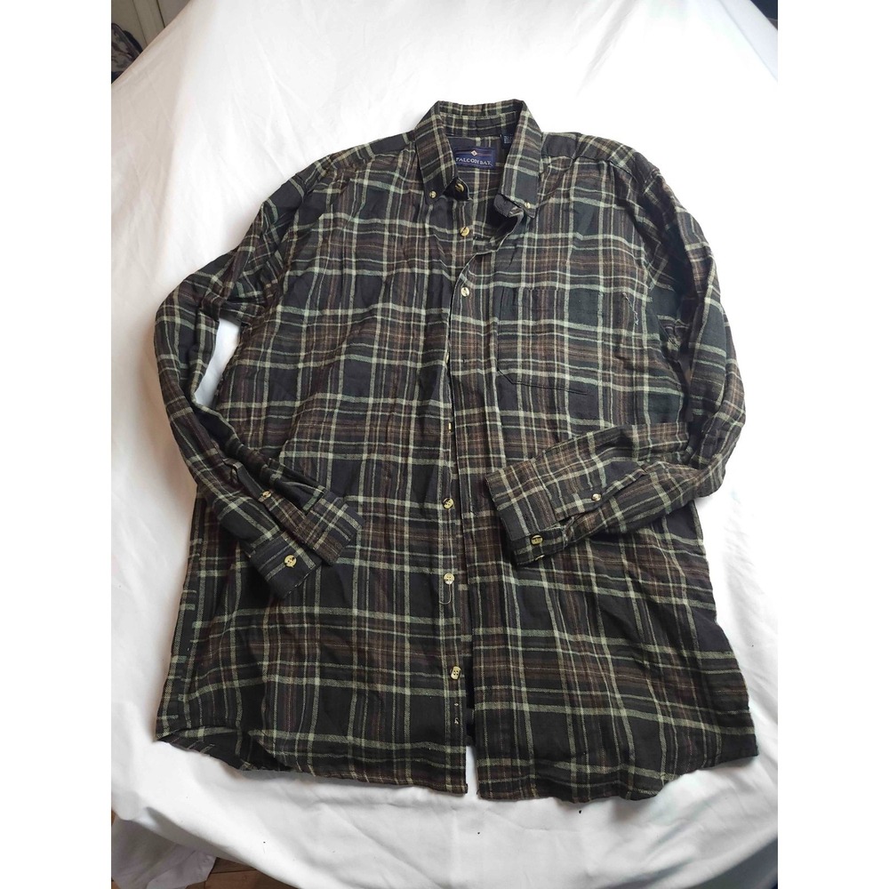 Falcon Bay Shirt Mens Size LT Black Brown Plaid Flannel Button Down Long Sleeves